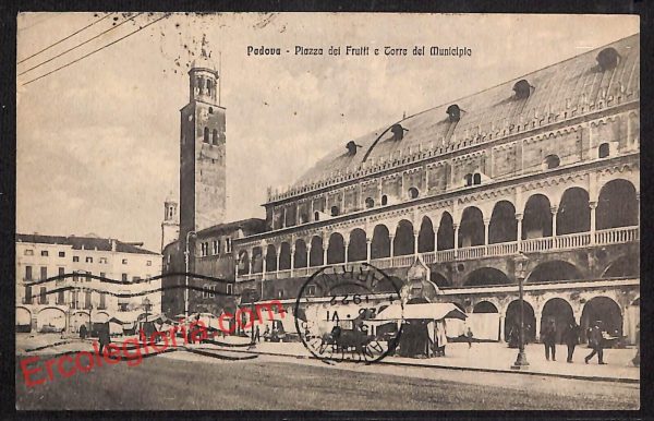 ah4153 -CARTOLINA D'EPOCA -Padova Città- Piazza dei Frutti e Torre del Municipio