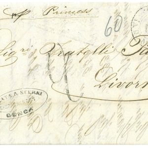 P3182 - ITALIA , DA GENOVA A LIVORNO, “LIVORNO VIA DI MARE C” IN ARRIVO 1861,