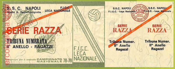 ZA1131 - Vecchio  BIGLIETTO PARTITA  CALCIO -  1978/1979: Napoli