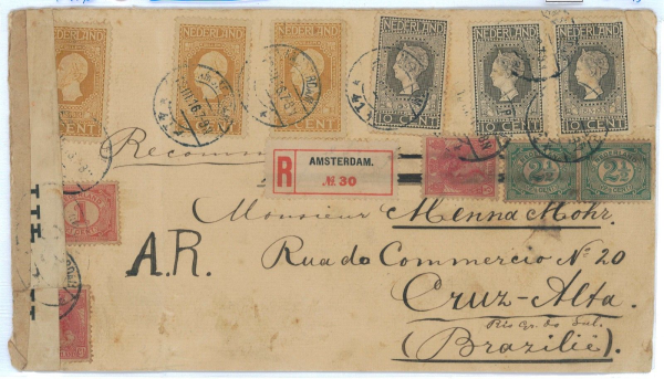 P 1246  - NETHERLANDS 1916 MULTIPLE FRANKING TO BRAZIL