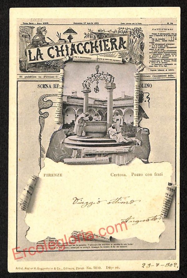 ae7309 - CARTOLINA D'EPOCA - Firenze Città - Pozzo con frati  1902