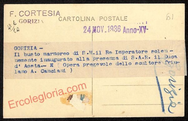 ag1733 - CARTOLINA D'EPOCA - Gorizia Città - Il busto di S. M. il Re imperatore - immagine 2