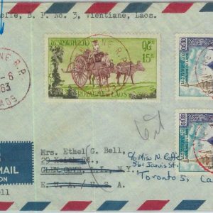 94604  - LAOS - Postal History - Red Postmark on  AIRMAIL to CANADA  1963