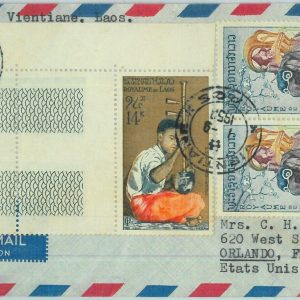 94600 - LAOS - Postal History - AIRMAIL COVER to USA 1958 - MUSIC Elephants