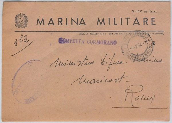 42880 - ITALIA - Storia Postale - ANNULLO NAVALE : Corvetta CORMORANO 1954