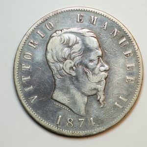 NA0006 - Moneta 5 Lire 1874 Vittorio Emanuele II MB