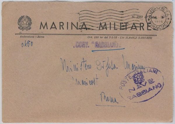 42881 - ITALIA - Storia Postale - ANNULLO NAVALE : Corvetta GABBIANO 1954