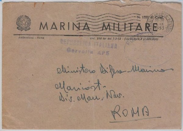 42882 - ITALIA - Storia Postale - ANNULLO NAVALE : Corvetta APE  1953