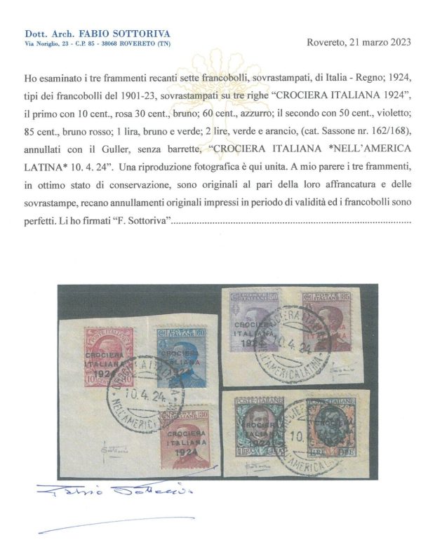 P3878 - ITALIA REGNO. SASSO. 162/8 CROCIERA ITALIANA, USATA SU FRAMMENTO, - immagine 2
