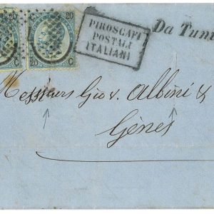 P3192 - LETTERA DA TUNISI, CON FRANCOBOLLI REGNO SASS. 25 X 2, DIRETTA A GENOVA