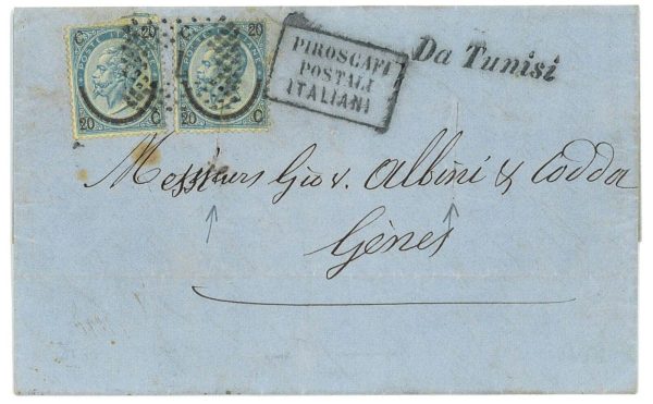 P3192 - LETTERA DA TUNISI, CON FRANCOBOLLI REGNO SASS. 25 X 2, DIRETTA A GENOVA