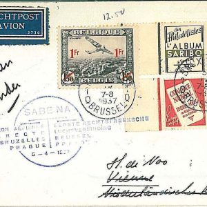 x389 - BELGIUM - POSTAL HISTORY - 1st FLIGHT COVER to PRAGUE 1937 Mu #211 Dogs