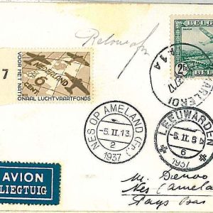 x378 - BELGIUM - POSTAL HISTORY - 1st FLIGHT COVER CHARLEROI - NES AMELAND 1937