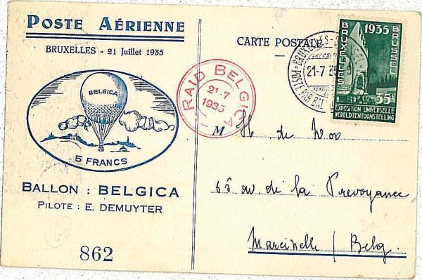 x0288 - BELGIUM - POSTAL HISTORY - BALLOON FLIGHT to Poland 1935 Mu #190