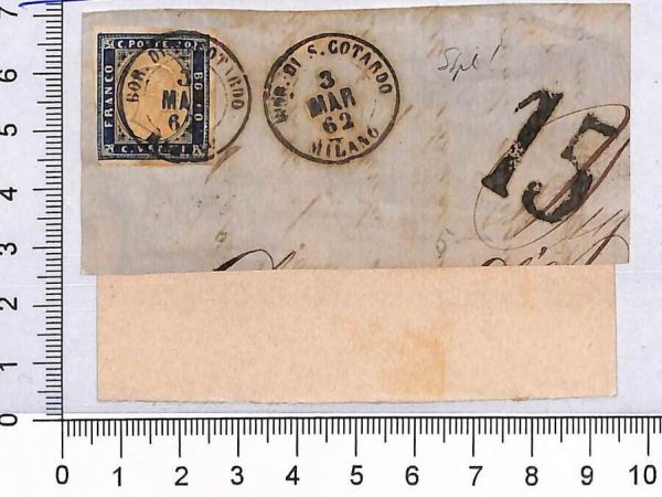 P0800 - SARDEGNA - Storia Postale - 20 Cent  frammento BORGO S. GOTTARDO Milano