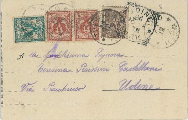 P0456 - ITALIA Regno - Storia Postale - FLOREALE Tricolore su CARTOLINA 1902