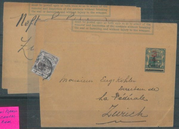 82268 - MAURITIUS - POSTAL HISTORY -  Set of 2 STATIONERY  WRAPPERS  H&G # 3