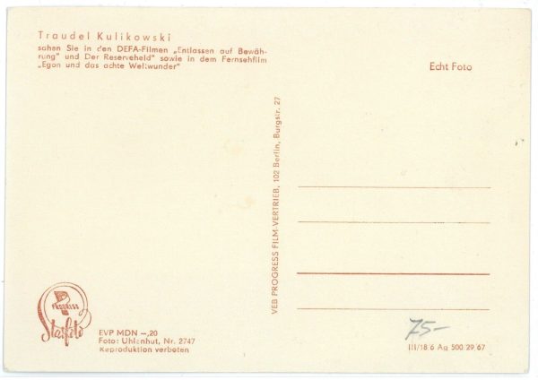 AA8677 -VINTAGE POSTCARD - CINEMA ACTRESS : TRAUDEL KULIKOWSKI - immagine 2