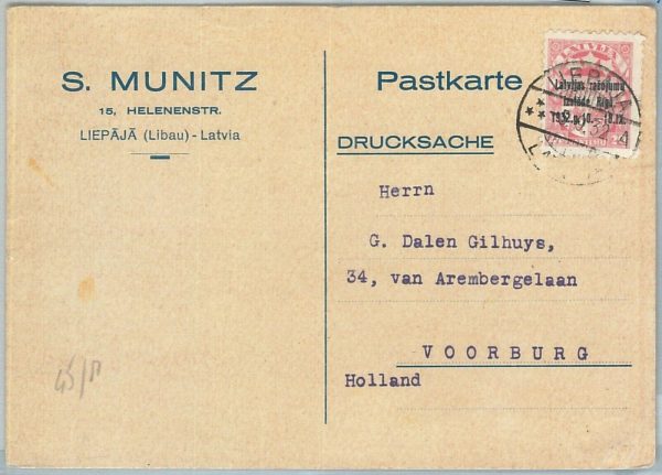 69007 - LATVIA - POSTAL HISTORY -  POSTCARD from LIEPAJA  to HOLLAND 1932