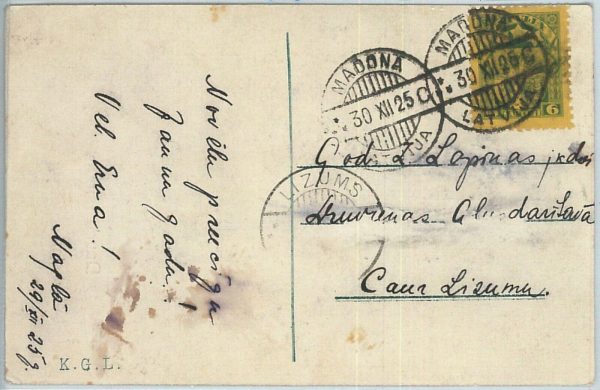 69012 - LATVIA - POSTAL HISTORY -  POSTCARD from MADONA to LIZUMS  1925