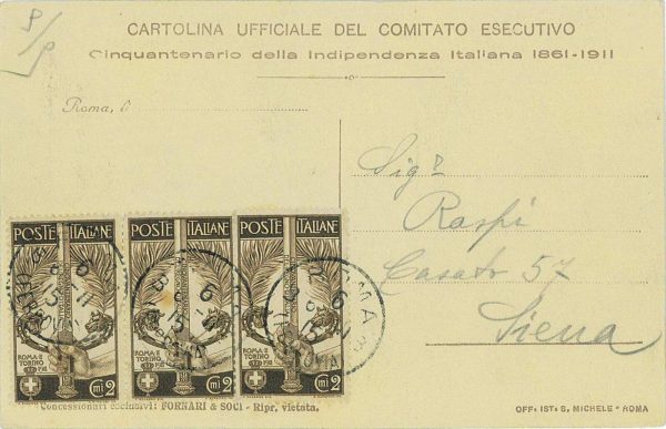 P0461 - Regno - Storia Postale - COMMEMORATIVI Sass # 92*3 su CARTOLINA 1911