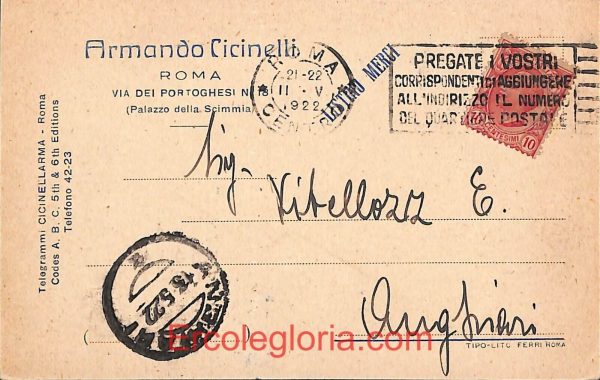 ad7380 - CARTOLINA D'EPOCA- Roma - 1922