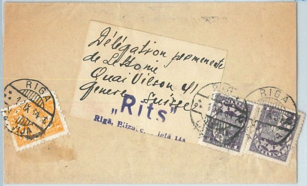69041 - LATVIA - POSTAL HISTORY -  WRAPPER to SWITZERLAND   1934