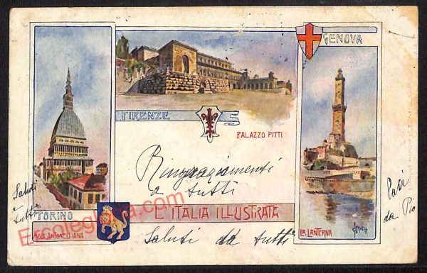 ag1098- CARTOLINA D'EPOCA ILLUSTRATA - Genova -  Palazzo Pitti  1901