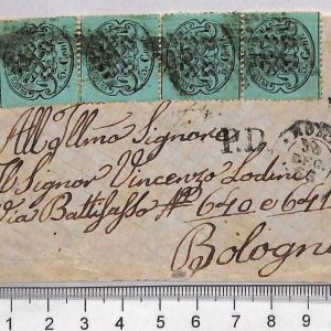 P0811 - PONTIFICIO - Storia Postale - Sass# 25b stricia 4 su BUSTA - CERTIFICATO