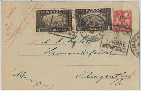 45031 - MAROC Morocco: POSTAL STATIONERY CARD to Germany  1937 -  TUBERCULOSIS