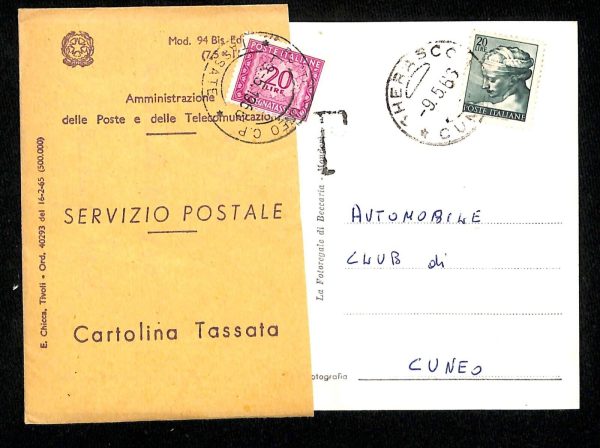 ab4346 - TALIA - STORIA POSTALE - Cartolina TASSATA da CHERASCO 1966 - immagine 2