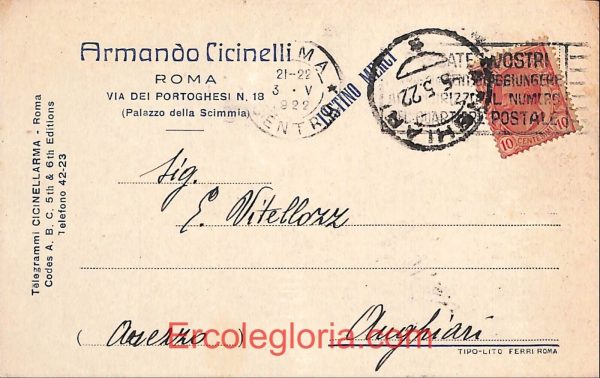 ad7473 - CARTOLINA D'EPOCA - Roma Città - Armando Cicinelli  1922