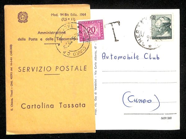 ab4349 - TALIA - STORIA POSTALE - Cartolina TASSATA da CHERASCO 1966 - immagine 2
