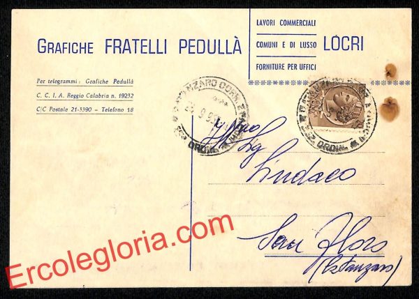 ah9575 - STORIA POSTALE - Reggio Calabria Città - Grafiche Fratelli Pedullà