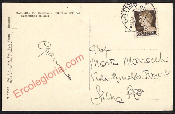 ae3990 - CARTOLINA  D'EPOCA - Bolzano Provincia - Ortisei  1938 - immagine 2
