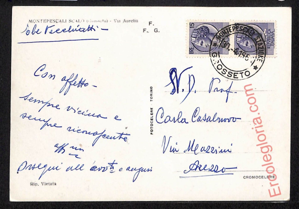 ag2451 - CARTOLINA D'EPOCA - Grosseto Provincia - Montepescali  1956 - immagine 2