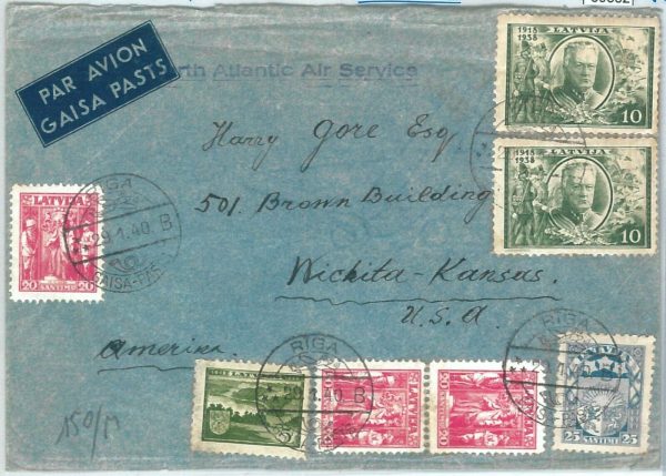 69382 - LATVIA - POSTAL HISTORY -  COVER to USA via NORTH ATLANTIC Air Service