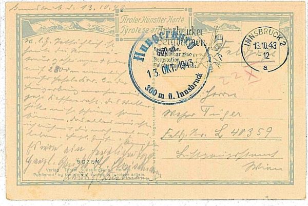 21993 - AUSTRIA - POSTAL HISTORY - SPECIAL postmark on CARD  1943 MOUNTAINEERING