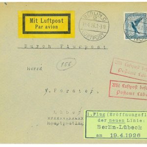 P3635 - AIRMAIL , GERMANY , BERLIN-LÜBECK 19.4.1926 MÜLLER 246
