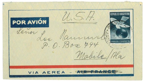 P4077 - ARGENTINA. 16.1.1940 1,18 PESOS FONOPOSTAL, SINGLE STAMP ON AIR MAIL