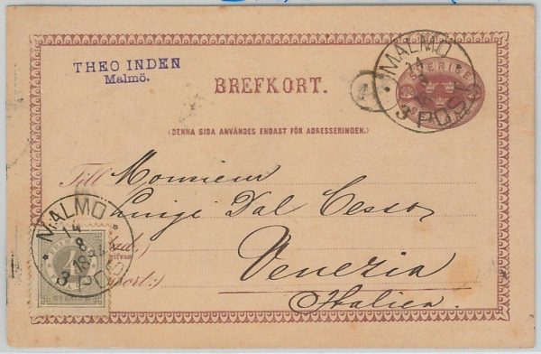 46206 - SWEDEN - POSTAL HISTORY - FACIT 29 perf 13 on  STATIONERY CARD to ITALY