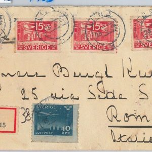 55899  -   SWEDEN -  POSTAL HISTORY:  REGISTERED  COVER to  ITALY  1936