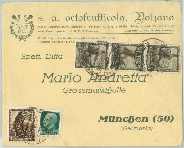 80517 - STORIA POSTALE - BUSTA pubblicitaria di BOLZANO  1938
