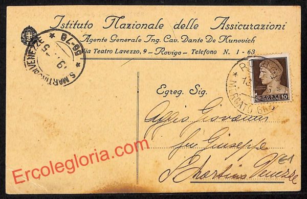 ai1139 - STORIA POSTALE - Rovigo Città - Istituto Nazionale delle Assicurazioni