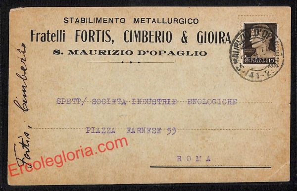 ah3954 - STORIA POSTALE - Novara Città - Fratelli Fortis, Cimberio Gioira