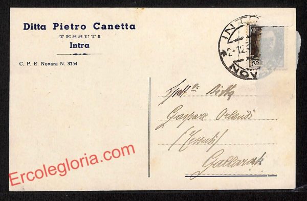 ah3955 - STORIA POSTALE - Novara Città - Ditta Pietro Canetta