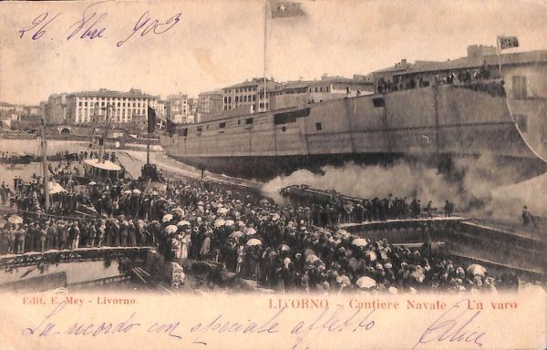 ac7358 - CARTOLINA D'EPOCA - Livorno Città - Cantiere Navale - Un varo