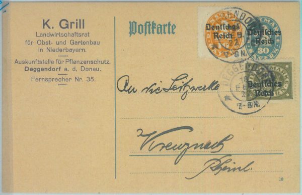 83543 - GERMANY: Bayern - POSTAL HISTORY - Stationery Card 1922 - Michel P128