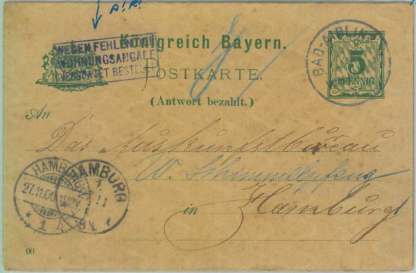 89229 - GERMANY Bayern - Postal History: DOUBLE STATIONERY CARD Bad Aibling 1900
