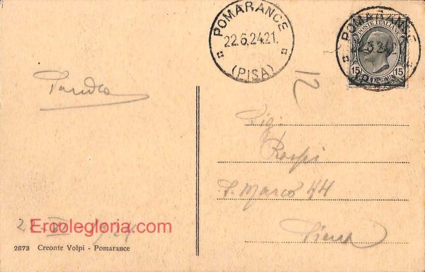 ad7095 - CARTOLINA D'EPOCA - Pisa Provincia - Pomarance  1924 - immagine 2